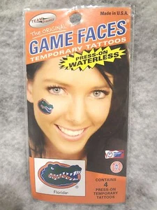 FLORIDA GATORS~GAME FACES~PRESS-ON WATERLESS 4 Pc TEMPORARY TATTOOS~NEW SEALED - Picture 1 of 2