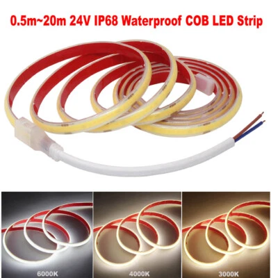 COB LED Strip Tape Light IP68 Waterproof Home DIY Indoor Outdoor Garden Boat 24V - Image 1 of 4