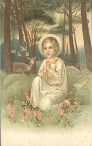 Christkind betet im Wald Heilige Karte für Kind Postkarte - Bild 1 von 2