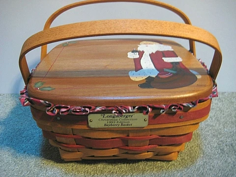 Rare 1993 Longaberger Christmas Collection Bayberry Basket Hand Painted Santa Cover