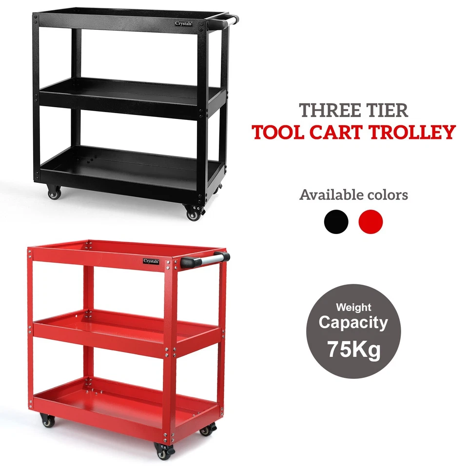 Tool Storage Heavy Duty Garage Trolley Workshop 3 Tier Wheel Cart DIY Red/Black - Image 1 of 1