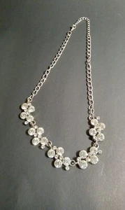Rhinestone Cluster Statement Necklace Silver Tone Chain Dressy Choker 14-16" - Picture 1 of 4