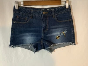 Wallflower Jean shorts Girls size 14 Blue denim Adjustable Waist Dragonfly Bee - Picture 1 of 6
