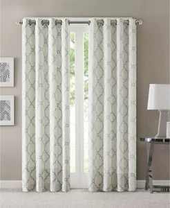 Madison Park 50" x 84" Curtain Panel Saratoga Fretwork Print Grommet - Picture 1 of 7