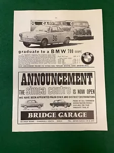 BMW 700 COUPE & SIMCA 1000 & 1500 BRIDGE GARAGE ESSEX ADVERT A4 A - Picture 1 of 1
