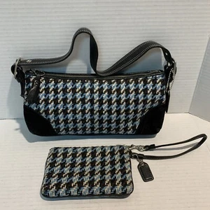 Juego de Hombro y Pulsera COACH Blue Lana Houndstooth Cuero Gamuza - Imagen 1 de 21