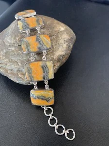Brazalete de eslabones de plata esterlina Bumblebee Jaspe Navajo 7,5" 11654 - Imagen 1 de 12