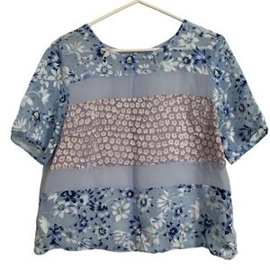 NEU Topshop blau Blumen Bluse durchsichtig kurzes Shirt bauchfreies Oberteil T-Shirt 10 - Bild 1 von 14