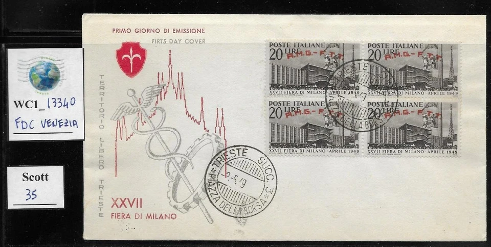 WC1_13340. ITALY: TRIESTE FTT. Beautiful VENETIA FDC w. block Scott 35 - Image 1 of 1