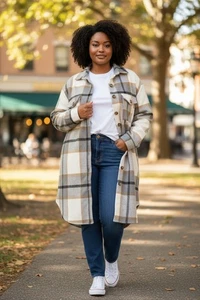 Camisa a Cuadros Sin Marca Dobladillo Cola Largo Abrigo Chaqueta Bolsillos Grandes Frontales/Laterales Suave - Imagen 1 de 9