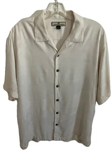 tommy bahama Seidenhemd L Cremeweiß 100% SEIDE Etched Tropical Print - Bild 1 von 4