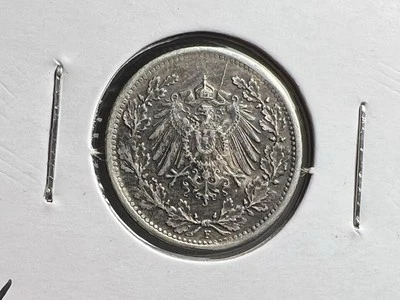 1917 F Germany 1/2 Half Mark Circulated Silver Coin Stuttgart Mint A113 - Image 1 of 4