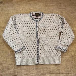 Vintage Eddie Bauer Wool Metal Snowflake Button Tan Cardigan Sweater Size M - Picture 1 of 7