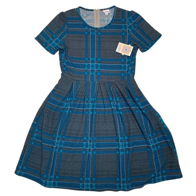 Vestido para mujer LuLaRoe talla 2XL Amelia azul verdoso gris tweed a cuadros 2X XXL NUEVO CON ETIQUETAS Foto 1 de 4