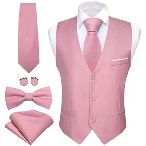 Mens Pink Formal Business Suit Vest Slim Fit Casual Solid Color Dress Waistco... - Picture 1 of 5
