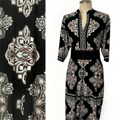 Tiana B. (1x) black paisley floral midi length short sleeve shift dress - Image 1 of 4