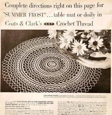 1957 Coats & Clark's Summer Frost реклама рукоделие шитье узоры DWJJ6 - Изображение 1 из 2