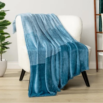 Blue Ombre Fleece Throw Blanket for Couch, Soft Flannel Blanket for Sofa Bed ... - Image 1 of 4