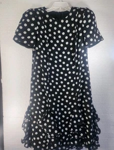 Vintage Evenings Pantagis Damen gepunktetes Chifon Kleid Shirtärmel schwarz weiß - Bild 1 von 15