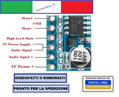 MINI AMPLIFICATORE DIGITALE MONO 5W 2,5-5V MODULO XY-SP5W CLASSE AB/D - Immagine 1 di 4