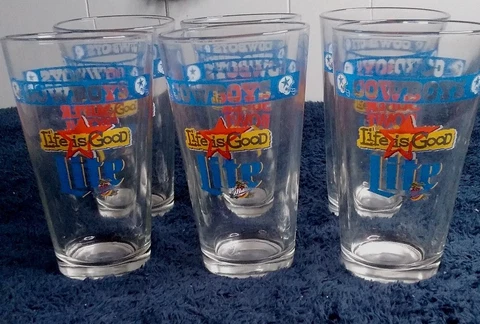 6 Vintage 1977 Miller Lite Dallas Cowboys Super Bowl XII Glass Beer Cups Cover