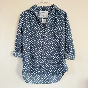 Camisa Frank & Eileen Relajada Abotonada Azul Marino-Blanco Estampado Corazón Talla XS - Imagen 1 de 5