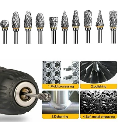 kit 10 punte frese in metallo duro al carburo di tungsteno gambo 3 mm dremel