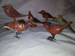 Lot of 6 Vintage Hand Carved/ Painted Wood Birds Variety Of Species Colors - Picture 1 of 12