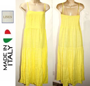 Lungo L’Arno 100% Linen Spaghetti Strap Tiered Maxi Dress in Yellow sz L to XL - Picture 1 of 14
