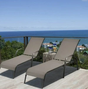 2 Set Lounge Chaise Patio Chair Outdoor Pool Adjustable Beach Sun Reclining Side - Picture 1 of 7