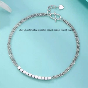 Pure Platinum 950 Chain Women Square Beads Double O Link Bracelet 4.56g/6.7inch - Picture 1 of 9