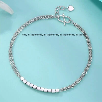 Pure Platinum 950 Chain Women Square Beads Double O Link Bracelet 4.56g/6.7inch - Image 1 of 4