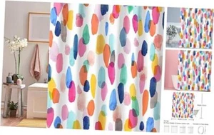 Watercolor Polka Dot Circles Shower Curtain, Kids Shower Curtain Set with 12 - Picture 1 of 7