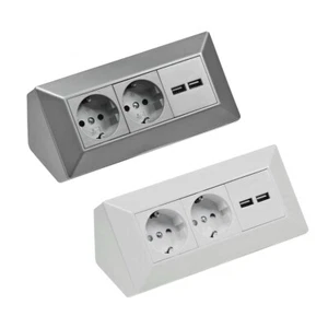 2 fach Steckdosenleiste 2x USB weiss, silber Aufbaumontage 250V~ / 16A Büro - Bild 1 von 3