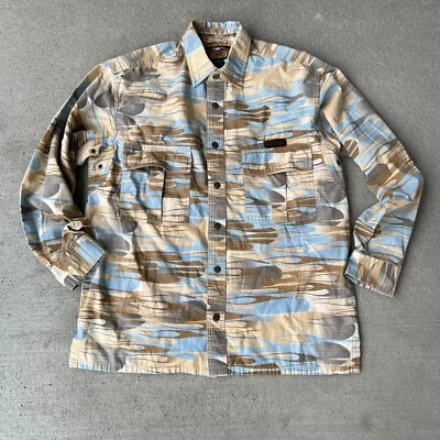 Harley-Davidson Men’s M Blue Tan Camo Button-Up Long Sleeve Shirt Jacket - Image 1 of 4