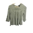 Torrid 1 (14-16) Olive Green Embroidered Floral Blosue 3/4 Sleeve Boho Casual
