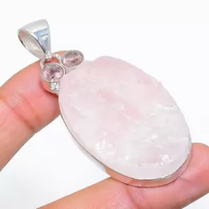 Anhänger Rosenquarz, Kunzit Edelstein 925 Sterling Silber Schmuck 2,48" i581 - Bild 1 von 4