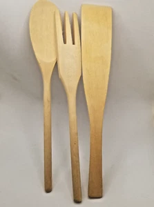 Set di utensili spatola/forchetta/cucchiaio in legno bambù 3 pezzi 10" *inutilizzati - Foto 1 di 6