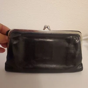 Hobo Black Leather Trifold Wallet Snap Closure Multi Pockets Lined Fabric - Picture 1 of 16