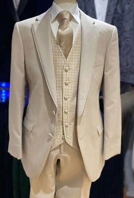 Wedding Suit Beige Oatmeal 5 Piece Jacket Trousers Waistcoat Shirt Tie Package - Image 1 of 4