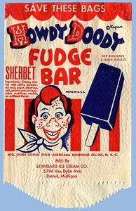 HOWDY DOODY FUDGE BAR WRAPPER - TALKING PIN PREMIUM OFFER - 1950's - © Kagran - Picture 1 of 2