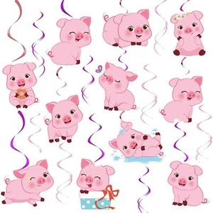 30PCS Pink Pig Birthday Party Hanging Swirl Decorations Farm Animal Piggy Pig... - Picture 1 of 7