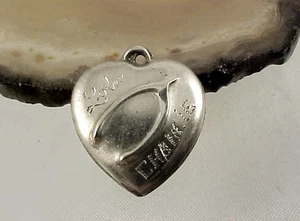 Vintage 1940 Sterling WISHBONE Design PUFFY HEART Charm LOLA n CHARLIE In Front - Picture 1 of 2
