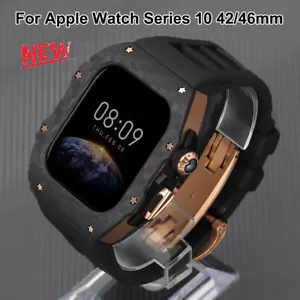 For Apple Watch Series 10 42mm46mm Mod Kit Carbon Fibre Case Silicone Band Strap - Foto 1 di 38