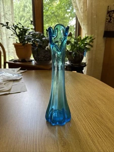 Vaso in vetro oscillante blu pavone MCM vintage - Foto 1 di 8
