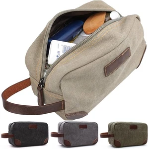 Men Retro Waterproof Canvas Toiletry Bag Shaving Phone Case Passport Holder Gift - Picture 1 of 19