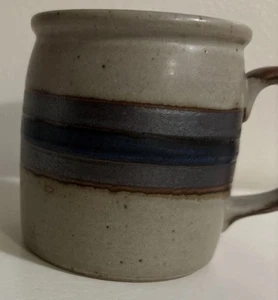 Vintage Otagiri Horizon Stoneware Mug in Grey with Blue Brown Bands - Bild 1 von 6