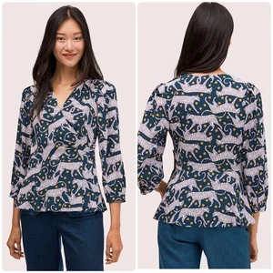 Kate Spade Panther Dot Wrap Top Womens Size US 10 Animal Print Jungle Leopard - Picture 1 of 16