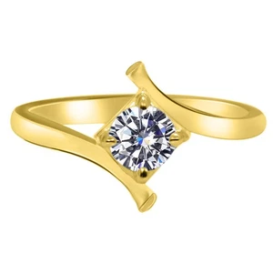Anello da donna 0,58 kt 5,00 mm G-H VS2 diamante bianco naturale in solido oro giallo 585 - Foto 1 di 5