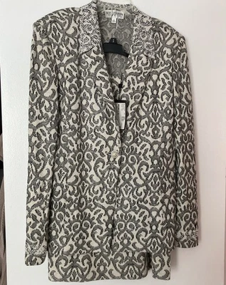 Traje de 2 piezas chaqueta y falda ST. JOHN de punto de noche negra y marfil talla 16/14  Foto 1 de 4